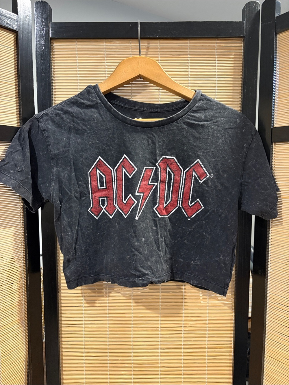 AC/DC Black Cropped Tee with Red Logo
